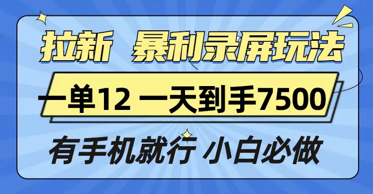 拉新暴利录屏玩法，一单12块，一天到手7500，有手机就行-颜夕资源网-第15张图片