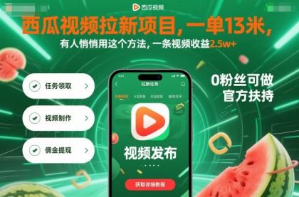 西瓜视频拉新项目，一单13米，有人悄悄用这个方法，一条视频收益2.5w+(附详细教程)-颜夕资源网-第15张图片