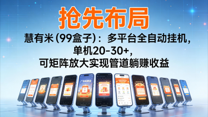 抢先布局慧有米（99盒子）：多平台全自动挂机，单机20-30+，可矩阵实现管道躺赚-颜夕资源网-第15张图片