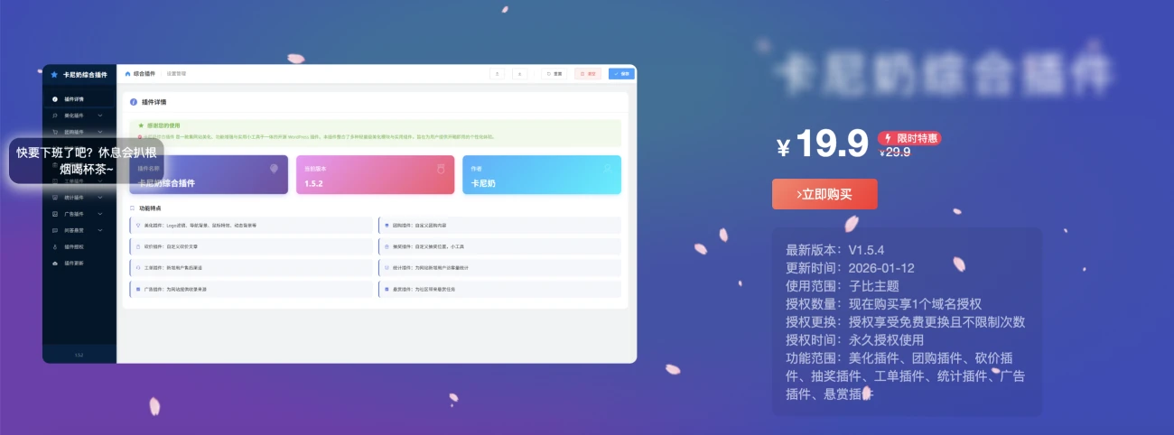 【移除授权版本】子比主题综合插件-八合一：砍价、团购、抽奖、统计、工单等-颜夕资源网-第13张图片